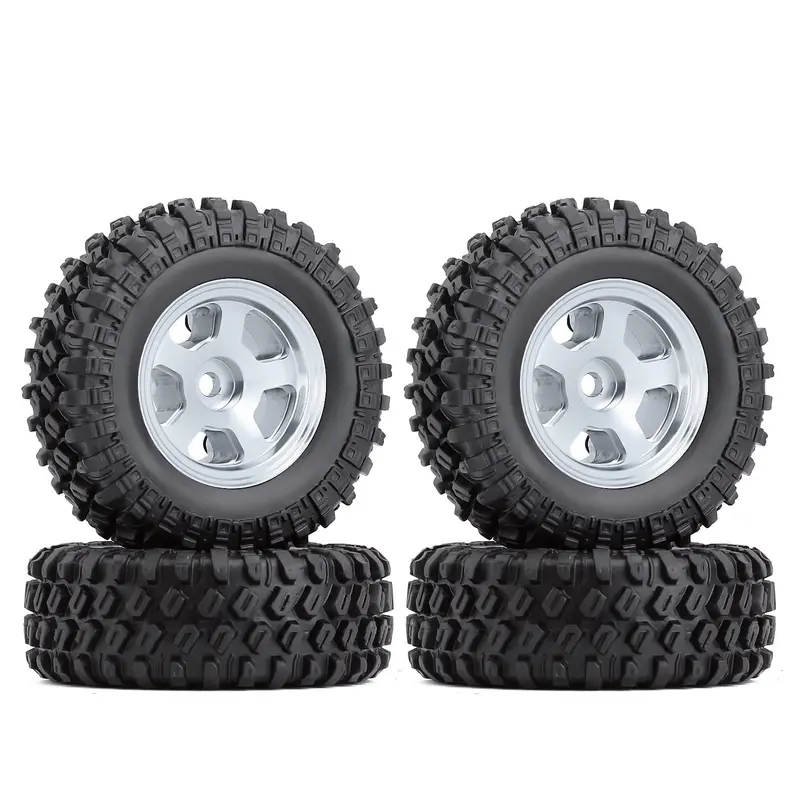1.0" 49*18Mm Beadlock Micro Crawler Alloy Wheel Rims Tires Set For 1/24 Rc Crawler Car Axial Scx24 90081 Axi00001 - 4Pc Silver 1