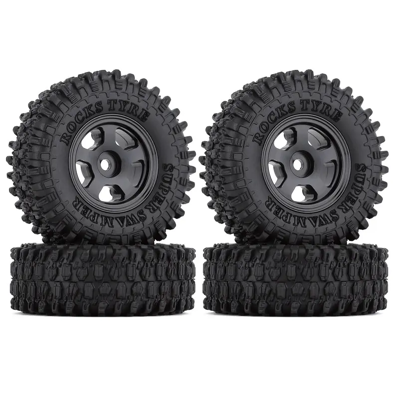 1.0" Beadlock Micro Crawler Alloy Wheel Rims Tires Set (5-Spoke) For 1/24 Rc Crawler Car Axial Scx24 90081 Axi00001 Deadbolt - 4Pc Black 1