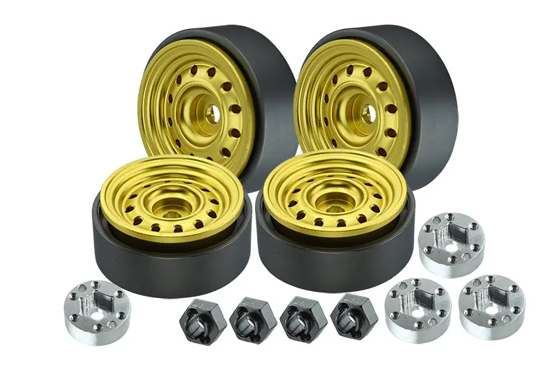 1.0 Inch Aluminum Alloy Beadlock Wheel Rims Set (12 Poles) For Traxxas 1:18 Trx4m Ford Bronco / Trx4m Land Rover Defender / Axial 1:24 Scx24 Deadbolt / Scx24 Jeep Wrangler Upgrades - Gold 1