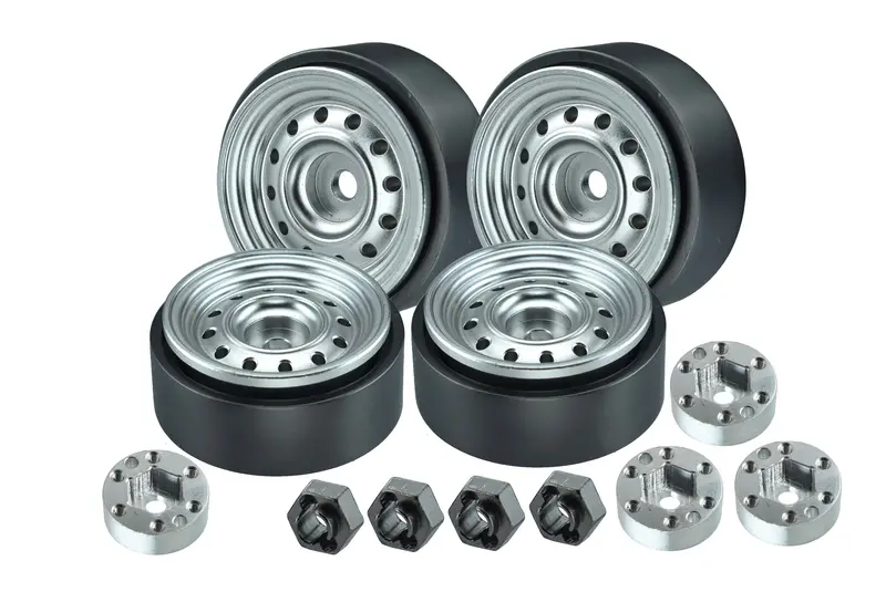 1.0 Inch Aluminum Alloy Beadlock Wheel Rims Set (12 Poles) For Traxxas 1:18 Trx4m Ford Bronco / Trx4m Land Rover Defender / Axial 1:24 Scx24 Deadbolt / Scx24 Jeep Wrangler Upgrades - Silver 1