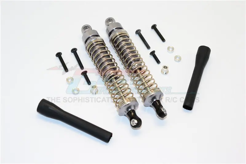 1/10 Touring - Aluminum Ball Top Damper (100Mm) With Aluminum Collars & Washers & Screws & Dust-Proof Black Plastic Cover - 1Pr Set Gray Silver 1