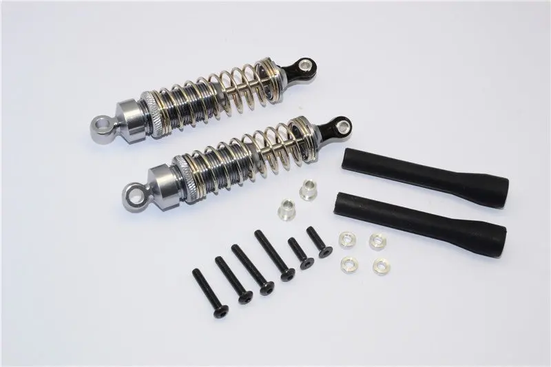 1/10 Touring - Aluminum Ball Top Damper (85Mm) With Aluminum Collars & Washers & Screws Dust-Proof Black Plastic Cover - 1Pr Set Gray Silver 1
