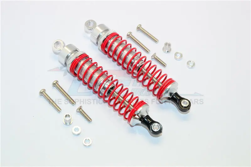 1/10 Touring - Aluminum Ball Top Damper (90Mm) With Aluminum Collars & Washers & Screws & Dust-Proof Black Plastic Cover - 1Pr Set Silver 1