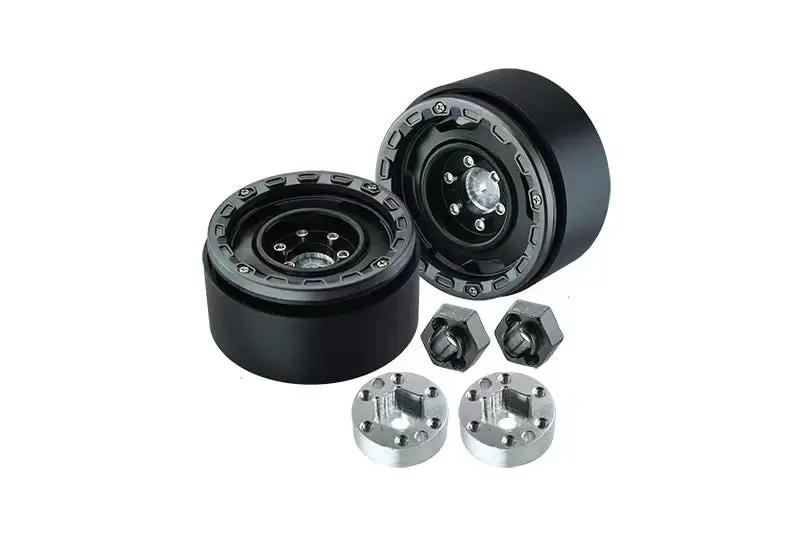 1.33 Inch Beadlock Aluminum Alloy Wheel Rims Set (4 Poles) For Traxxas 1:18 Trx4m Ford Bronco / Trx4m Land Rover Defender / Axial 1:24 Scx24 Deadbolt / Scx24 Jeep Wrangler Upgrades - Black 1
