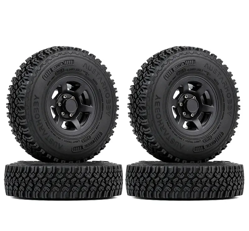1.55 Beadlock Plastic Wheel Rim Tires For Rc Crawler Car Axial Ax90069 D90 Tf2 Tamiya Cc01 Lc70 Mst Jimny - 4Pc Set Black 1