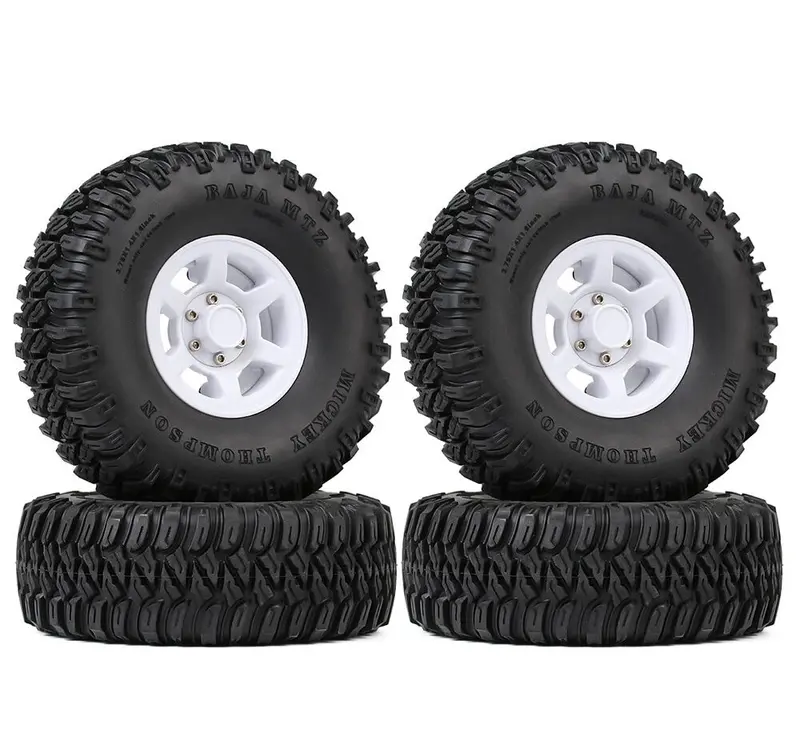 1.55 Beadlock Plastic Wheel Rim Tires For Rc Crawler Car Axial Ax90069 D90 Tf2 Tamiya Cc01 Lc70 Mst Jimny - 4Pc Set White 1