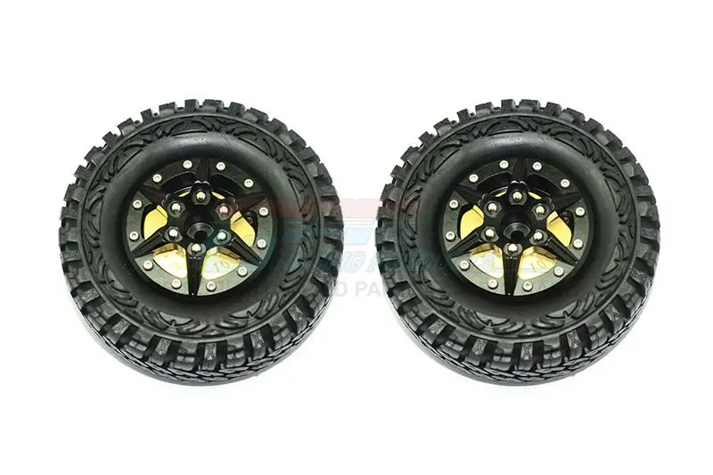 1.9" Aluminum 6 Poles Wheels With Brass Pendulum Weight + Crawler Tire -1Pr Set Black 1