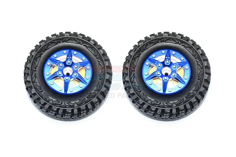 1.9" Aluminum 6 Poles Wheels With Brass Pendulum Weight + Crawler Tire -1Pr Set Blue 1