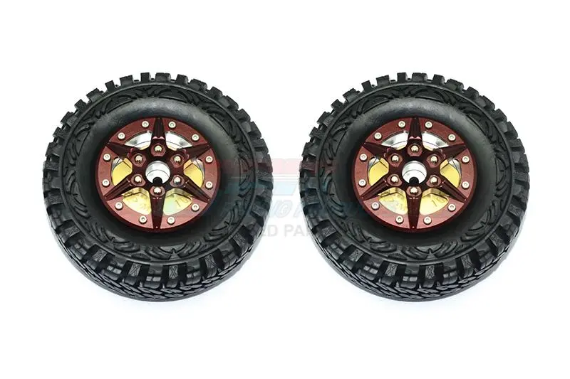 1.9" Aluminum 6 Poles Wheels With Brass Pendulum Weight + Crawler Tire -1Pr Set Brown 1