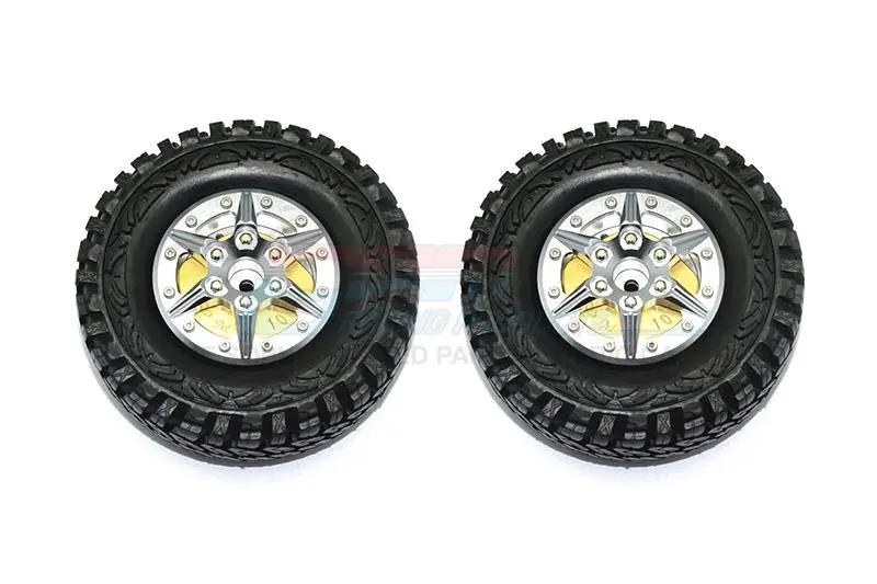 1.9" Aluminum 6 Poles Wheels With Brass Pendulum Weight + Crawler Tire -1Pr Set Gray Silver 1