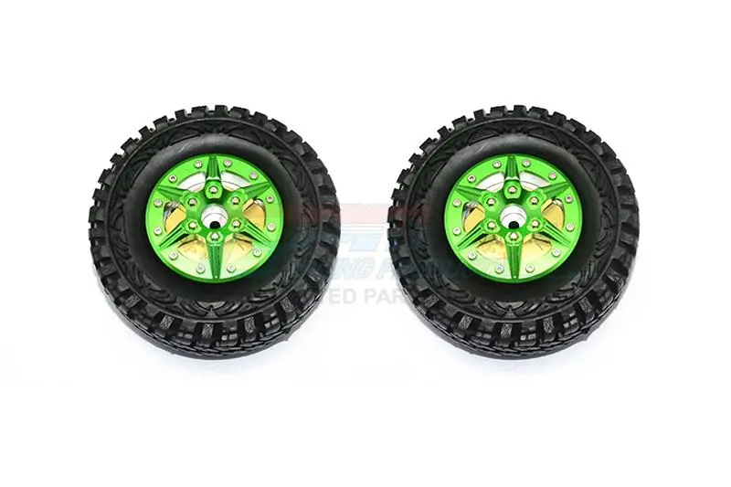 1.9" Aluminum 6 Poles Wheels With Brass Pendulum Weight + Crawler Tire -1Pr Set Green 1