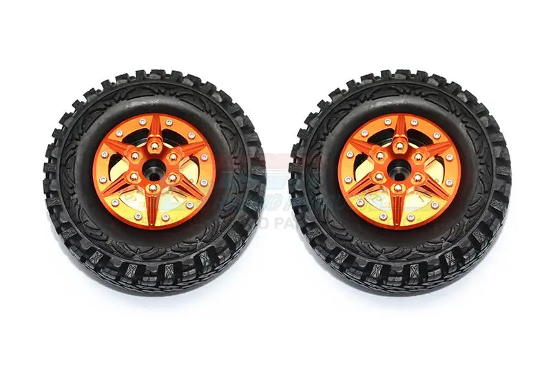 1.9" Aluminum 6 Poles Wheels With Brass Pendulum Weight + Crawler Tire -1Pr Set Orange 1