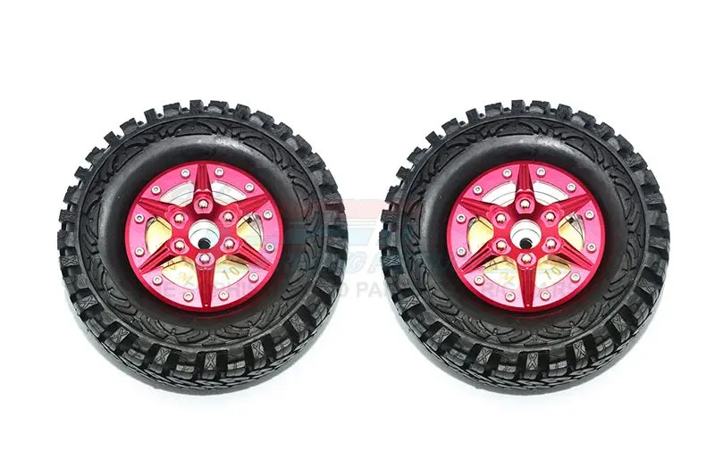 1.9" Aluminum 6 Poles Wheels With Brass Pendulum Weight + Crawler Tire -1Pr Set Red 1