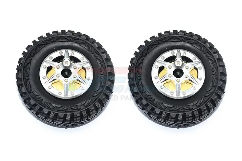 1.9" Aluminum 6 Poles Wheels With Brass Pendulum Weight + Crawler Tire -1Pr Set Silver 1