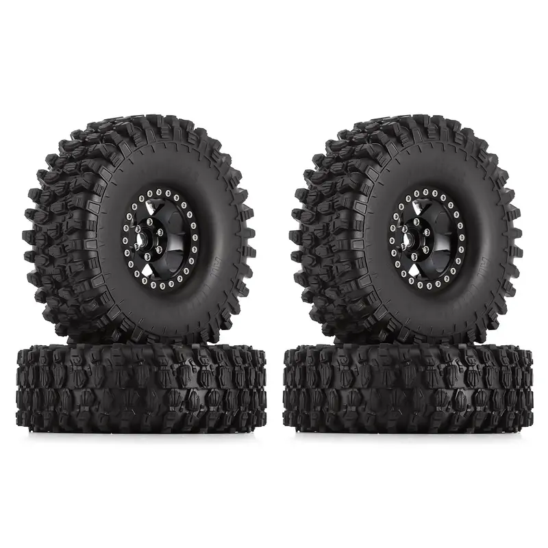 120*42Mm 1.9" Wheel Rims Tires Set For 1:10 Rc Rock Crawler Car Traxxas Trx4 Axial Scx10 90046 Redcat Gen8 - 4Pc Black 1