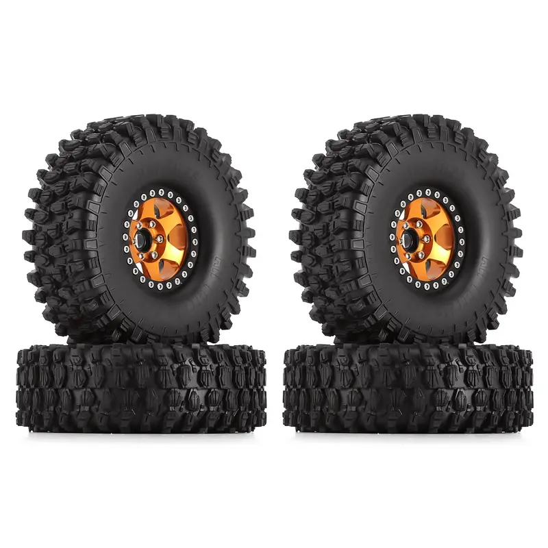 120*42Mm 1.9" Wheel Rims Tires Set For 1:10 Rc Rock Crawler Car Traxxas Trx4 Axial Scx10 90046 Redcat Gen8 - 4Pc Gold 1