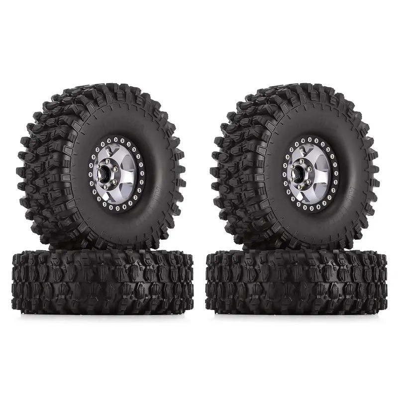 120*42Mm 1.9" Wheel Rims Tires Set For 1:10 Rc Rock Crawler Car Traxxas Trx4 Axial Scx10 90046 Redcat Gen8 - 4Pc Gray 1
