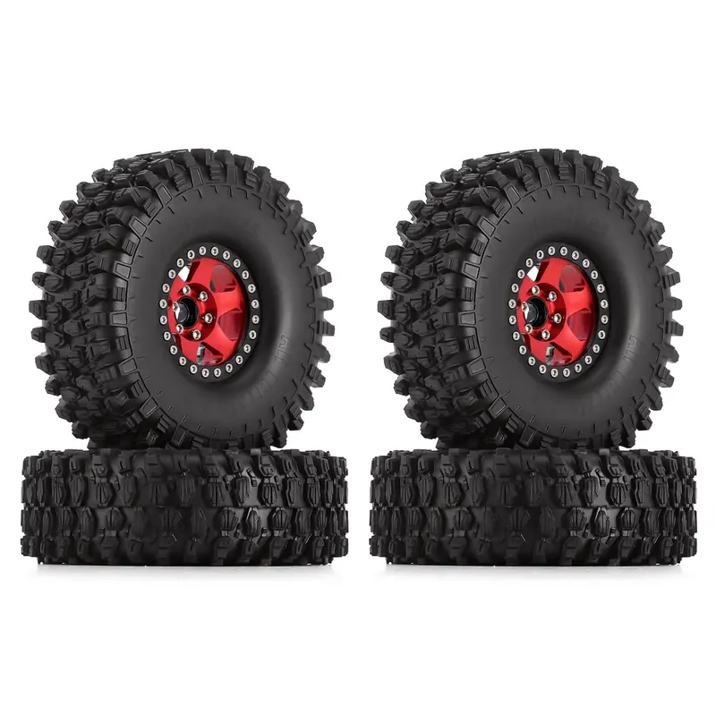 120*42Mm 1.9" Wheel Rims Tires Set For 1:10 Rc Rock Crawler Car Traxxas Trx4 Axial Scx10 90046 Redcat Gen8 - 4Pc Red 1