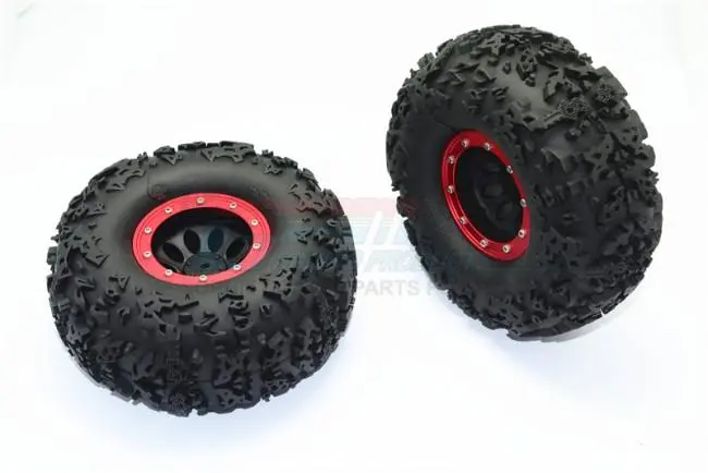 2.2" Rubber Rally Tires And Plastic Wheels For 1:10 R/C Cars - 2Pc Set Red 1