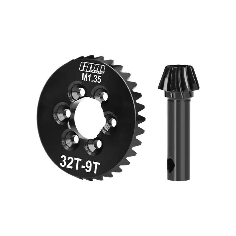 20Cr Steel Spiral-Cut Ring & Pinion Gear Set 32T/9T/1.35Mod For Axial 1:6 Scx6 Jeep Jlu Wrangler-Axi05000 / Scx6 Trail Honcho-Axi05001 Rock Crawler Upgrades - Black 1