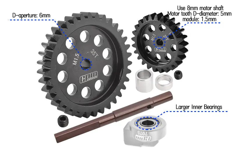 40Cr Carbon Steel M1.5 Spur Gear 35T + Motor Gear 25T For 1:5 Traxxas X Maxx 6S / X Maxx 8S / Xrt 8S Monster Truck 2