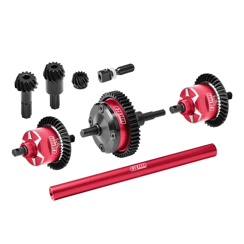 4140 Carbon Steel + 7075 Alloy Front & Centre & Rear Complete Differential For Traxxas 1:16 Mini Maxx 4Wd 107154-1 / Mini Xrt Vxl-3S 108076-1 Monster Truck Upgrades - Red 1