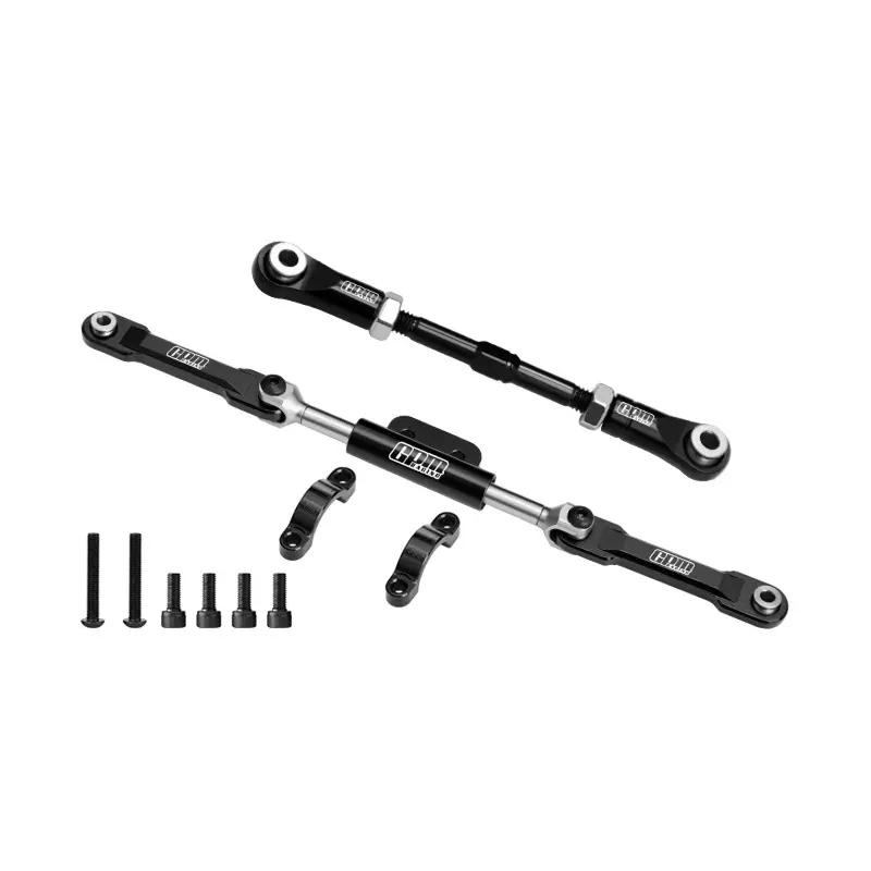 4140 Carbon Steel + Aluminum 7075-T6 Alloy Servo Link & Front Steering Link Set For Vanquish 1:10 H10 Optic Kit / Yokohama Rtr / Sparco Rtr Rock Crawler Upgrades - Black 1