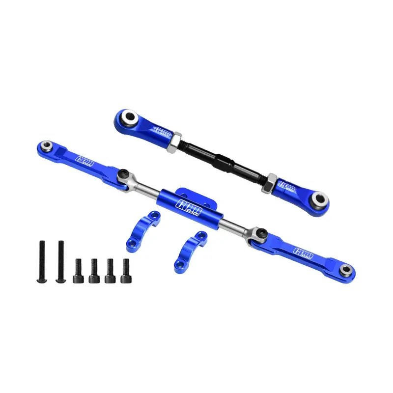 4140 Carbon Steel + Aluminum 7075-T6 Alloy Servo Link & Front Steering Link Set For Vanquish 1:10 H10 Optic Kit / Yokohama Rtr / Sparco Rtr Rock Crawler Upgrades - Blue 1