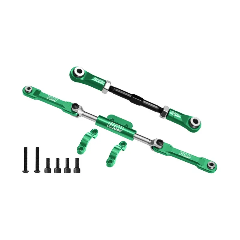 4140 Carbon Steel + Aluminum 7075-T6 Alloy Servo Link & Front Steering Link Set For Vanquish 1:10 H10 Optic Kit / Yokohama Rtr / Sparco Rtr Rock Crawler Upgrades - Green 1