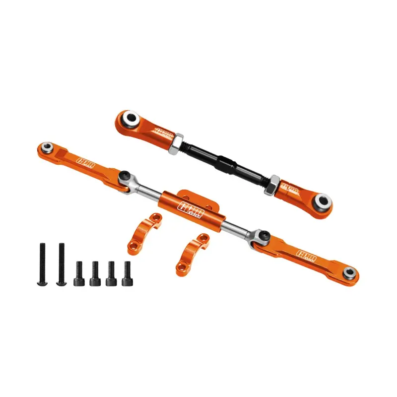 4140 Carbon Steel + Aluminum 7075-T6 Alloy Servo Link & Front Steering Link Set For Vanquish 1:10 H10 Optic Kit / Yokohama Rtr / Sparco Rtr Rock Crawler Upgrades - Orange 1