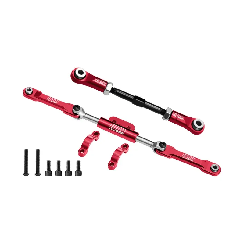 4140 Carbon Steel + Aluminum 7075-T6 Alloy Servo Link & Front Steering Link Set For Vanquish 1:10 H10 Optic Kit / Yokohama Rtr / Sparco Rtr Rock Crawler Upgrades - Red 1