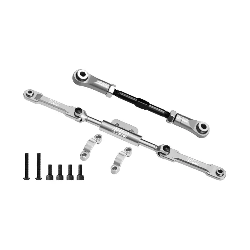 4140 Carbon Steel + Aluminum 7075-T6 Alloy Servo Link & Front Steering Link Set For Vanquish 1:10 H10 Optic Kit / Yokohama Rtr / Sparco Rtr Rock Crawler Upgrades - Silver 1