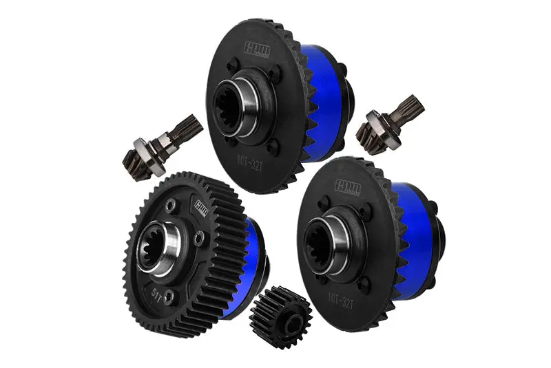 4140 Medium Carbon Steel + Aluminum 7075 Alloy Front & Center & Rear Complete Differential For Traxxas 1:5 X Maxx 6S 8S / Xrt 8S / X Maxx Ultimate 8S / Xrt Ultimate 8S Monster Truck Upgrades - Blue 1