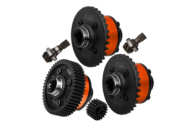 4140 Medium Carbon Steel + Aluminum 7075 Alloy Front & Center & Rear Complete Differential For Traxxas 1:5 X Maxx 6S 8S / Xrt 8S / X Maxx Ultimate 8S / Xrt Ultimate 8S Monster Truck Upgrades - Orange 1