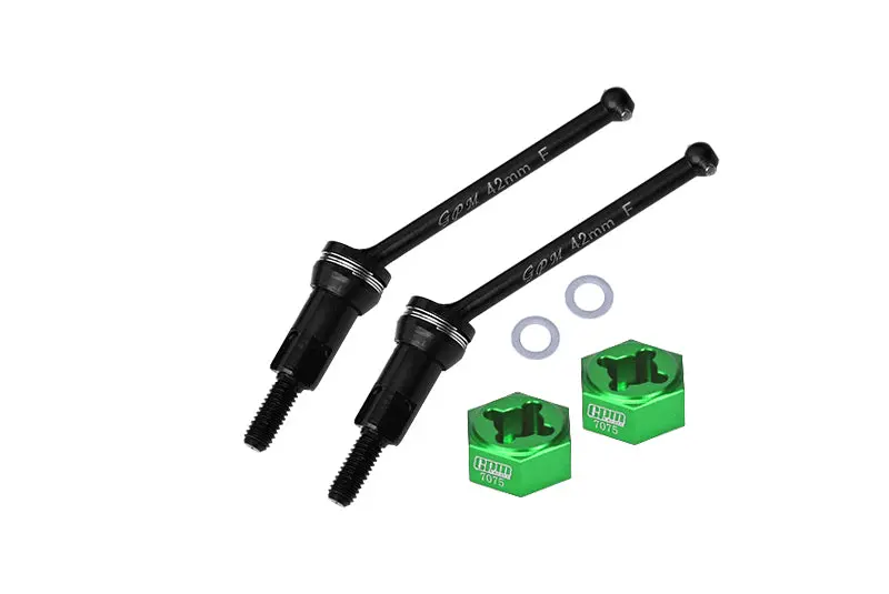 4140 Medium Carbon Steel Front Cvd Drive Shafts (42Mm) With 7075 Alloy Wheel Hex For Arrma 1/14 Mojave Grom Mega 380 Brushed 4X4 Small Scale Desert Truck Rtr-Ara2104 Upgrades - Black 1