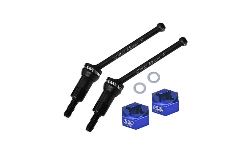 4140 Medium Carbon Steel Front Cvd Drive Shafts (42Mm) With 7075 Alloy Wheel Hex For Arrma 1/14 Mojave Grom Mega 380 Brushed 4X4 Small Scale Desert Truck Rtr-Ara2104 Upgrades - Blue 1