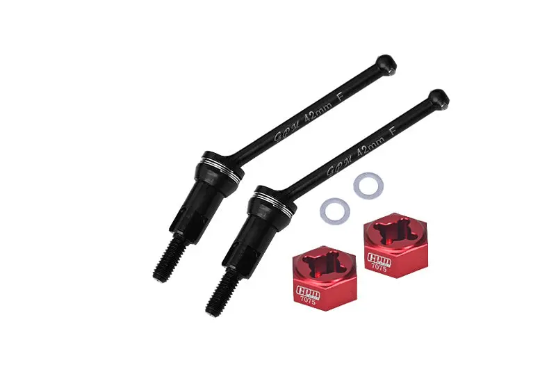 4140 Medium Carbon Steel Front Cvd Drive Shafts (42Mm) With 7075 Alloy Wheel Hex For Arrma 1/14 Mojave Grom Mega 380 Brushed 4X4 Small Scale Desert Truck Rtr-Ara2104 Upgrades - Red 1