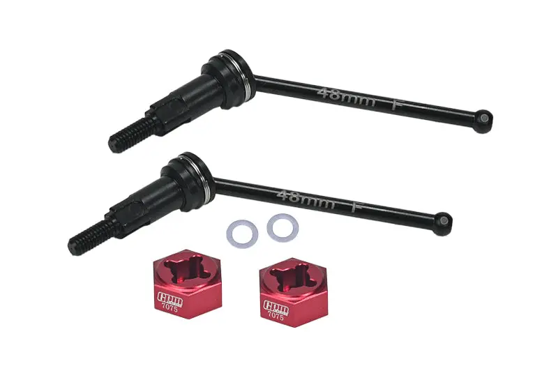 4140 Medium Carbon Steel Front Cvd Drive Shafts With Aluminum 7075 Wheel Hex For Arrma 1/18 Granite Grom Mega 380 Brushed 4X4 Monster Truck Ara2102 Upgrade Parts - Red 1