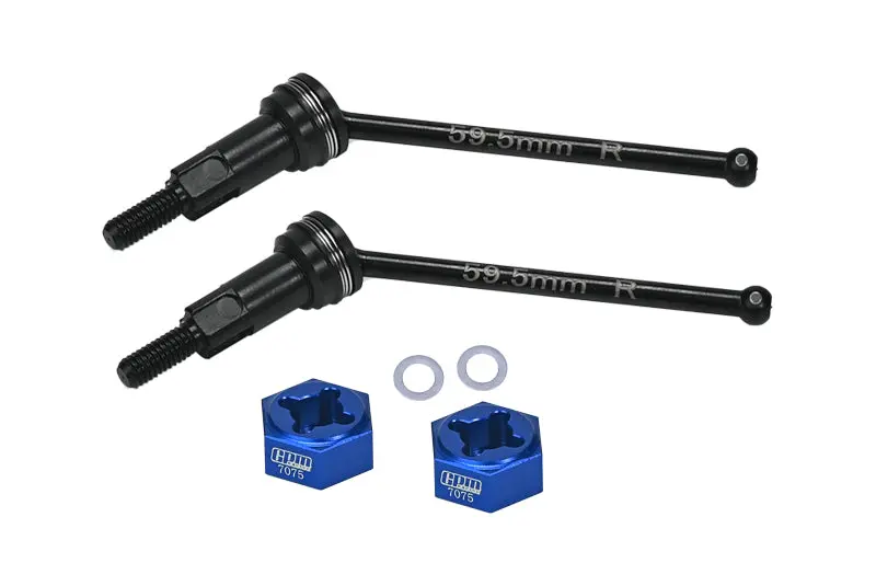4140 Medium Carbon Steel Rear Cvd Drive Shafts With Aluminum 7075 Wheel Hex For Arrma 1/18 Granite Grom Mega 380 Brushed 4X4 Monster Truck Ara2102 Upgrade Parts - Blue 1