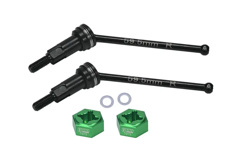 4140 Medium Carbon Steel Rear Cvd Drive Shafts With Aluminum 7075 Wheel Hex For Arrma 1/18 Granite Grom Mega 380 Brushed 4X4 Monster Truck Ara2102 Upgrade Parts - Green 1