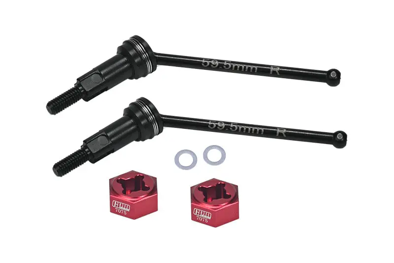 4140 Medium Carbon Steel Rear Cvd Drive Shafts With Aluminum 7075 Wheel Hex For Arrma 1/18 Granite Grom Mega 380 Brushed 4X4 Monster Truck Ara2102 Upgrade Parts - Red 1
