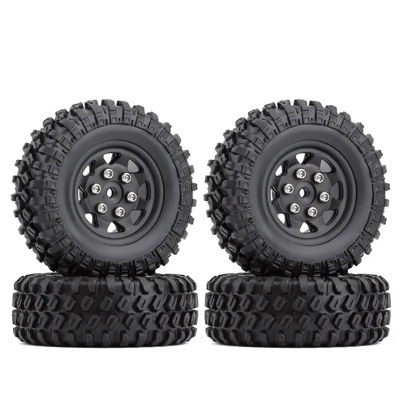 49*18Mm Beadlock Micro Crawler Wheel Rims Tires Set For 1/24 Rc Crawler Car Axial Scx24 90081 - 4Pc Black 1
