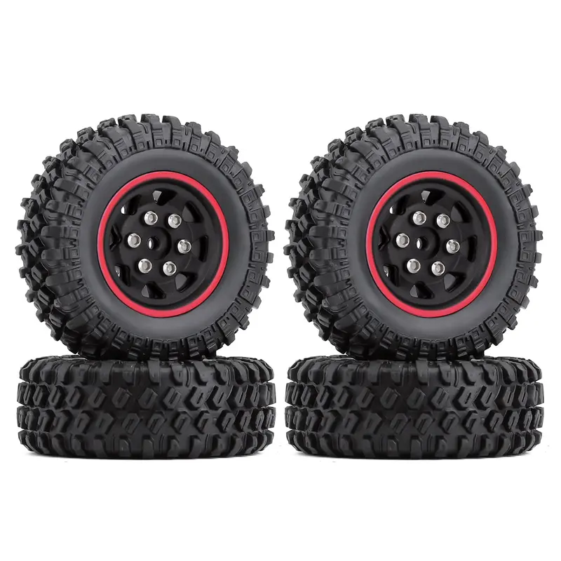 49*18Mm Beadlock Micro Crawler Wheel Rims Tires Set For 1/24 Rc Crawler Car Axial Scx24 90081 - 4Pc Red 1