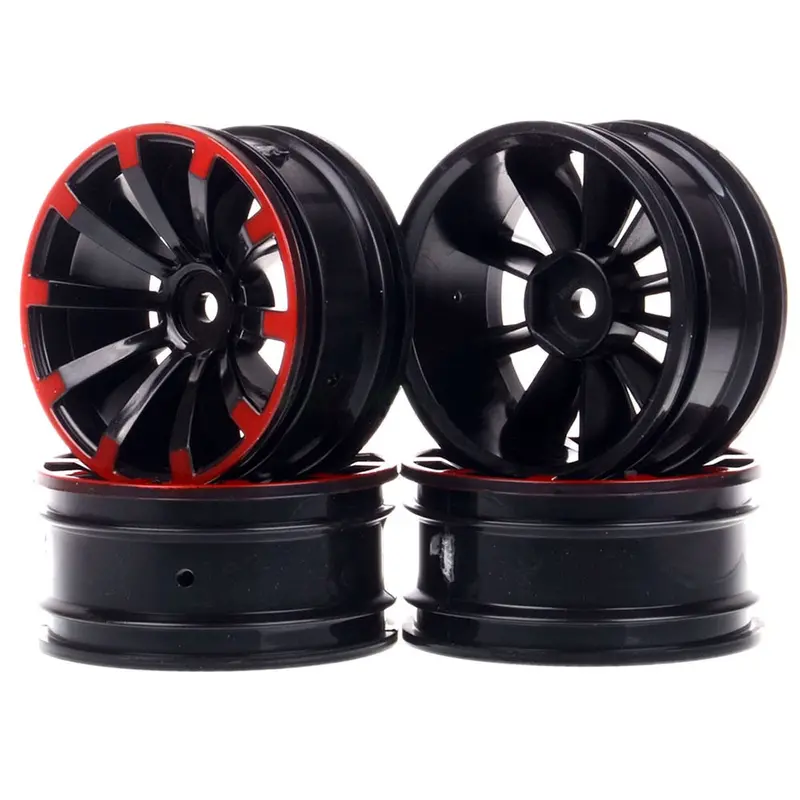 4Pcs Plastic 52X26mm Tire Hub Wheel Rim For 1/10 Rc On Road Car - 4Pc Set Black + Red 1