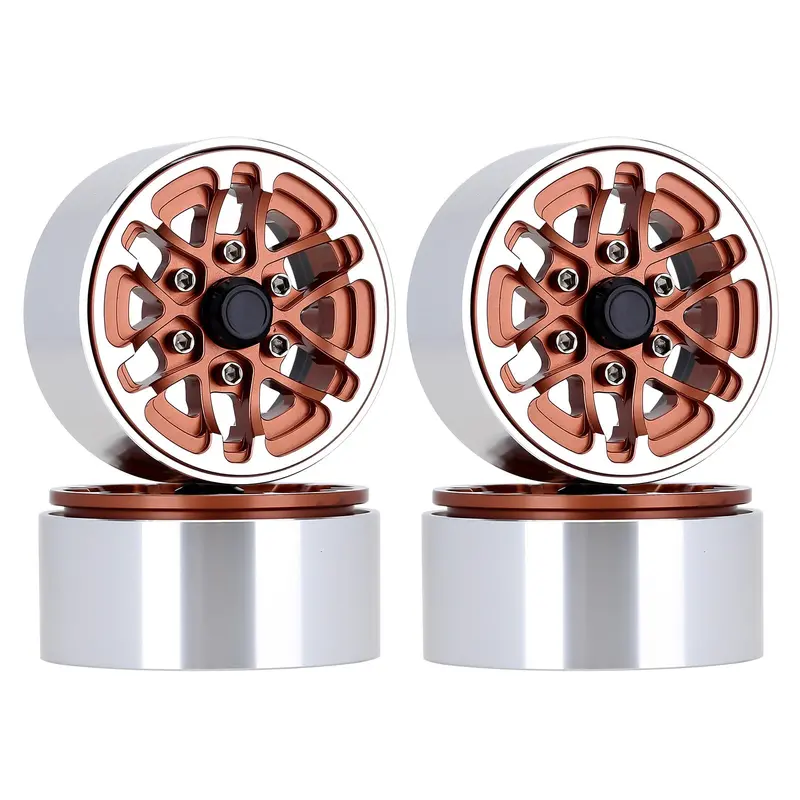 52*28Mm Beadlock 1.9" Alloy Wheel Rim Hub For 1/10 Rc Crawler Axial Scx10 90046 Traxxas Trx4 Redcat Gen8 - 4Pc Brown 1