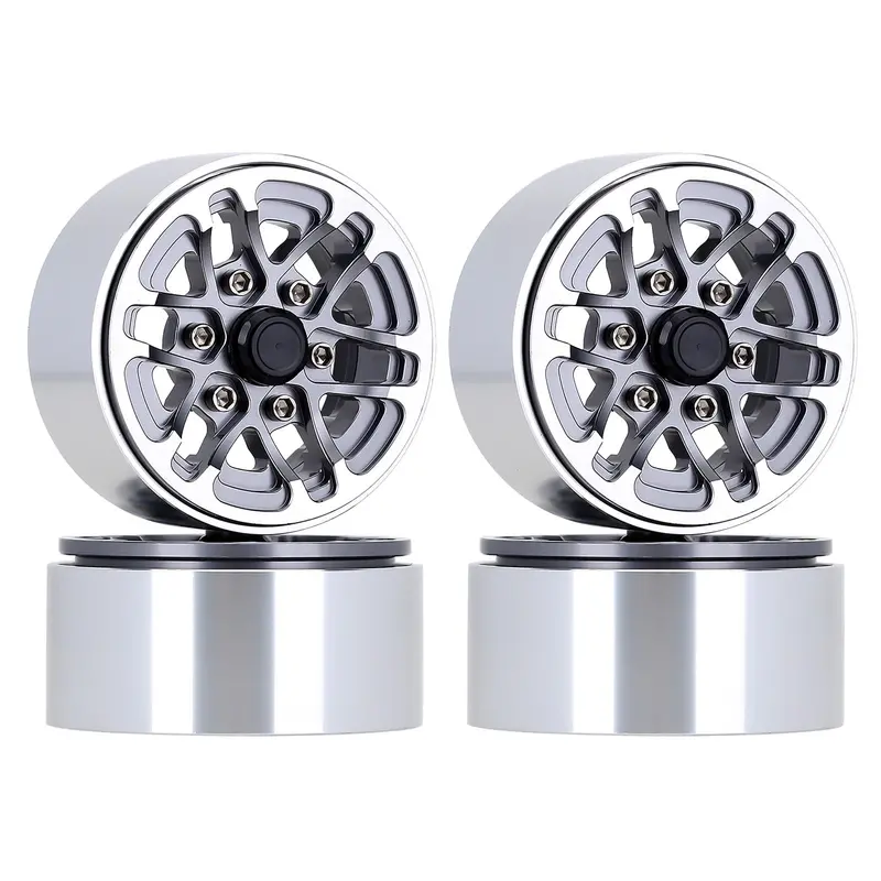 52*28Mm Beadlock 1.9" Alloy Wheel Rim Hub For 1/10 Rc Crawler Axial Scx10 90046 Traxxas Trx4 Redcat Gen8 - 4Pc Gray 1