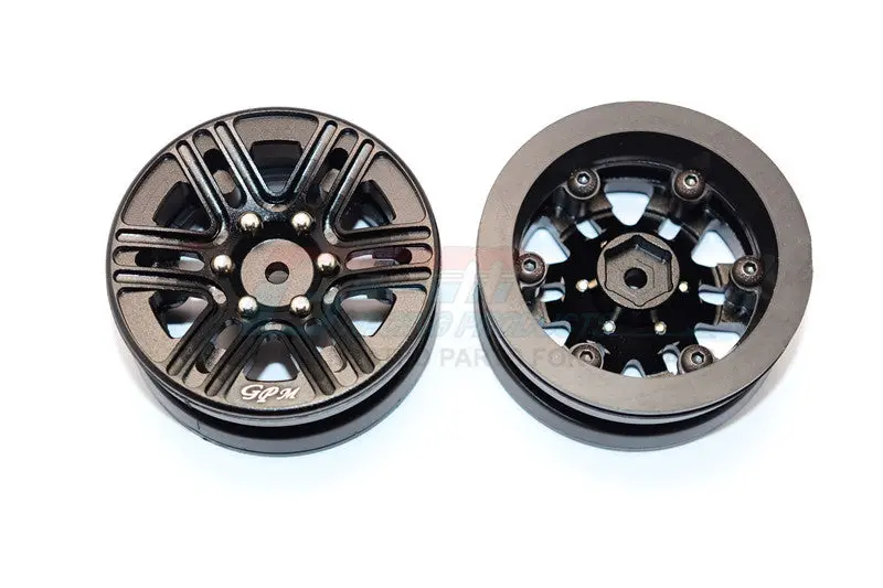 6 Spoke Mag Simulation Wheels In Silver Screws With 1.9" Aluminum Rim - 1Pr Black 1