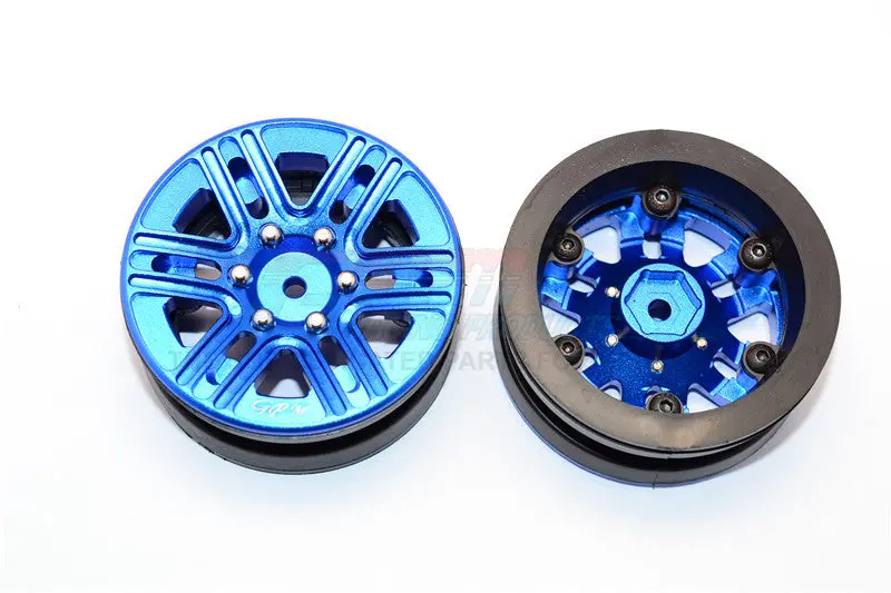 6 Spoke Mag Simulation Wheels In Silver Screws With 1.9" Aluminum Rim - 1Pr Blue 1