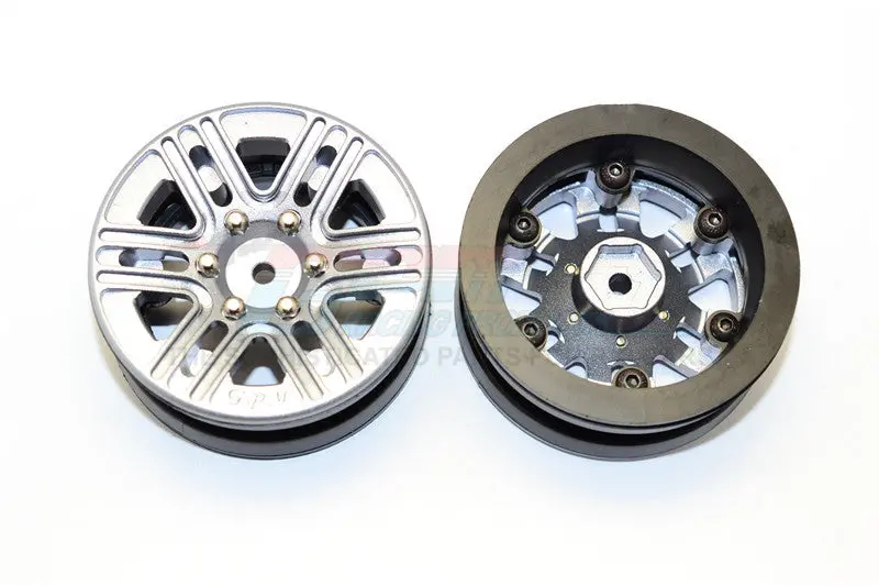 6 Spoke Mag Simulation Wheels In Silver Screws With 1.9" Aluminum Rim - 1Pr Gray Silver 1