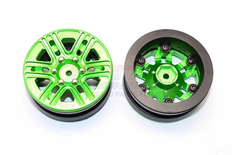 6 Spoke Mag Simulation Wheels In Silver Screws With 1.9" Aluminum Rim - 1Pr Green 1
